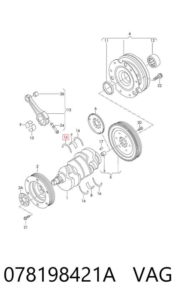 Semianel de suporte (de carreira) de cambota, STD, kit 078198421A VAG