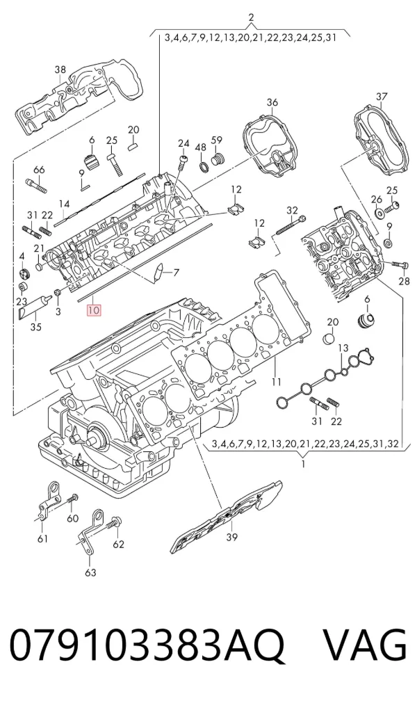 Vedante direito de cabeça de motor (CBC) 079103383AQ VAG