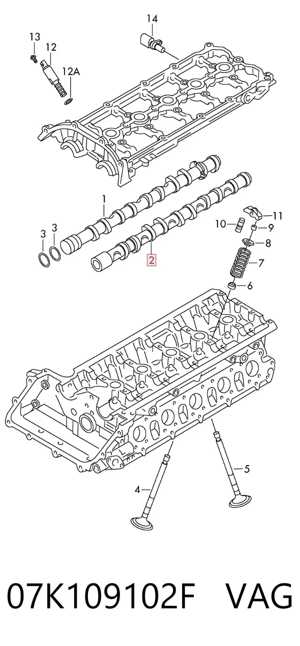 Árvore distribuidora de motor de admissão 07K109102F VAG
