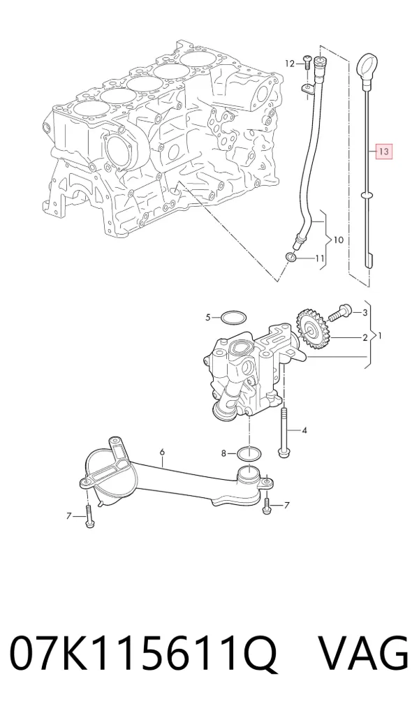 Sonda (indicador) do nível de óleo no motor 07K115611Q VAG