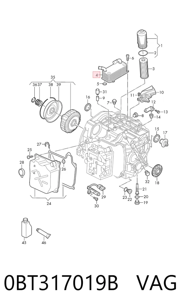 Radiador de esfriamento, Caixa Automática de Mudança 0BT317019B VAG
