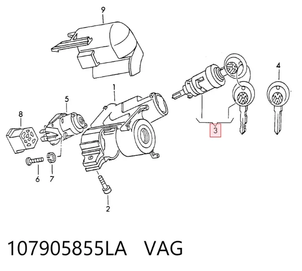 Trinco de fecho de ignição Volkswagen Golf III