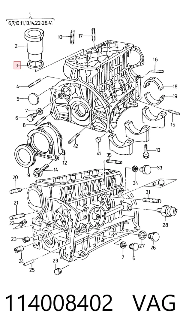 Vedante anular para a camisa de motor 114008402 VAG