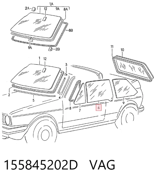 Vidro da porta dianteira direita 155845202D VAG