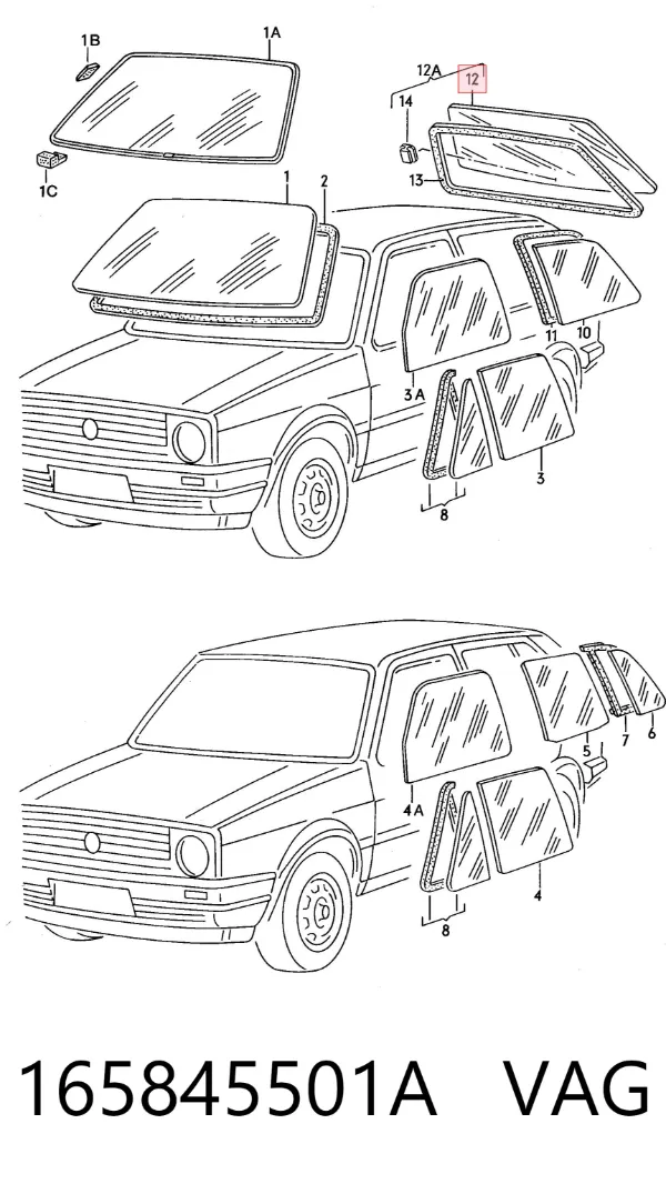 Vidro traseiro Volkswagen Golf II