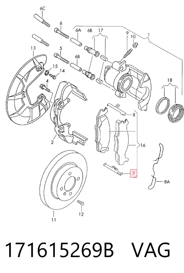 Kit de reparação das sapatas do freio 171615269B VAG