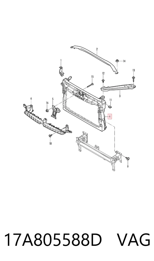Suporte do radiador montado (painel de montagem de fixação das luzes) 17A805588D VAG