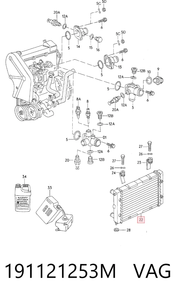 Radiador de esfriamento de motor 191121253M VAG