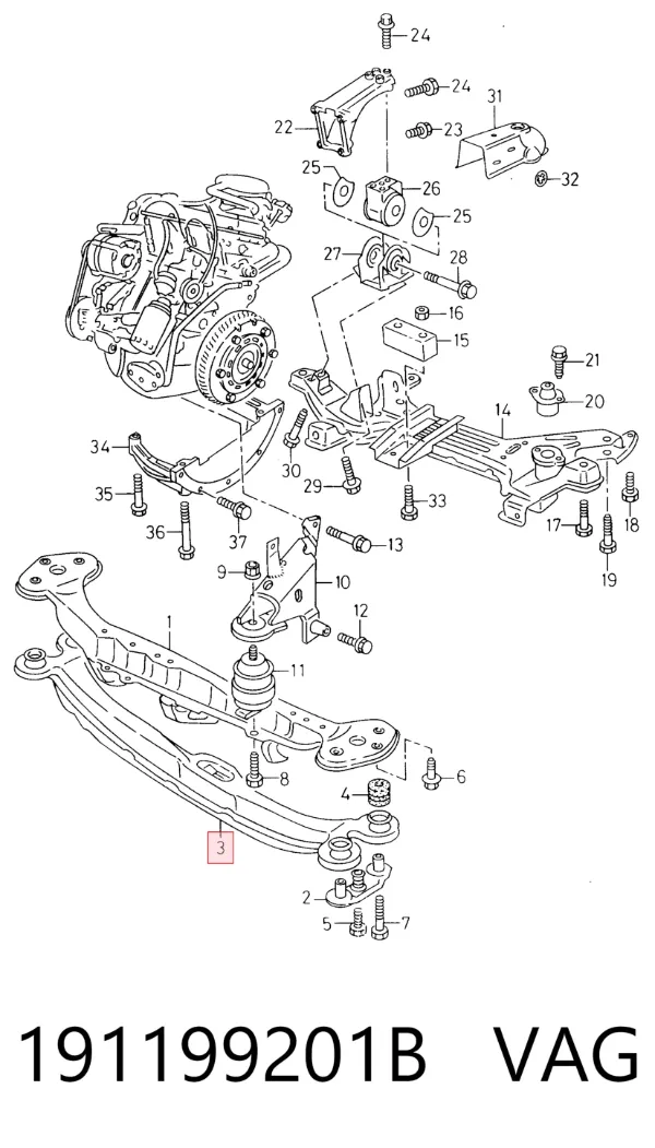 Viga de fixação de motor 191199201B VAG