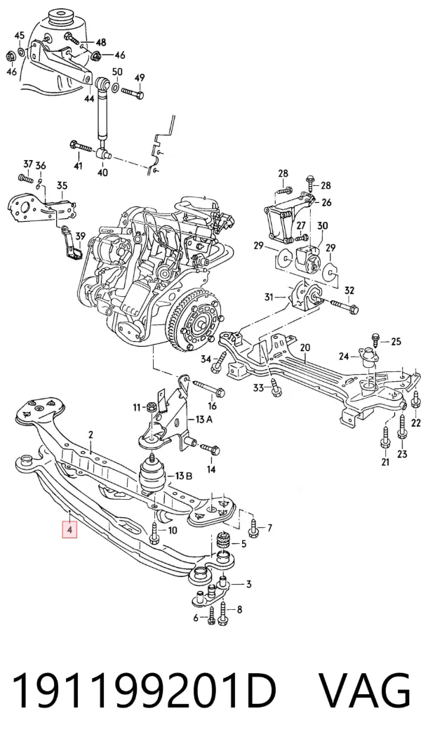 Viga de fixação de motor 191199201D VAG