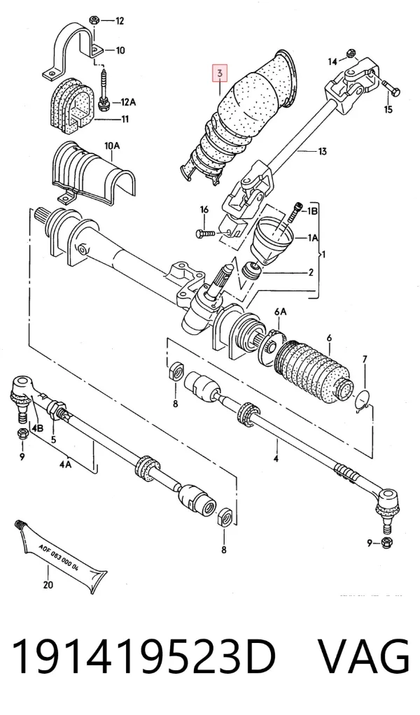 Bota de proteção do veio de transmissão de direção 191419523D VAG