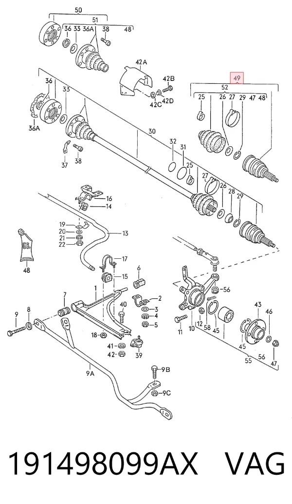 Junta homocinética externa dianteira 191498099AX VAG