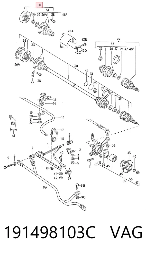 Junta homocinética interna dianteira esquerda 191498103C VAG