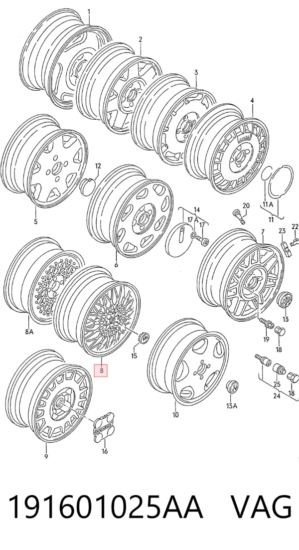 Discos de roda de aleação ligeira (de aleação ligeira, de titânio) Volkswagen Golf II