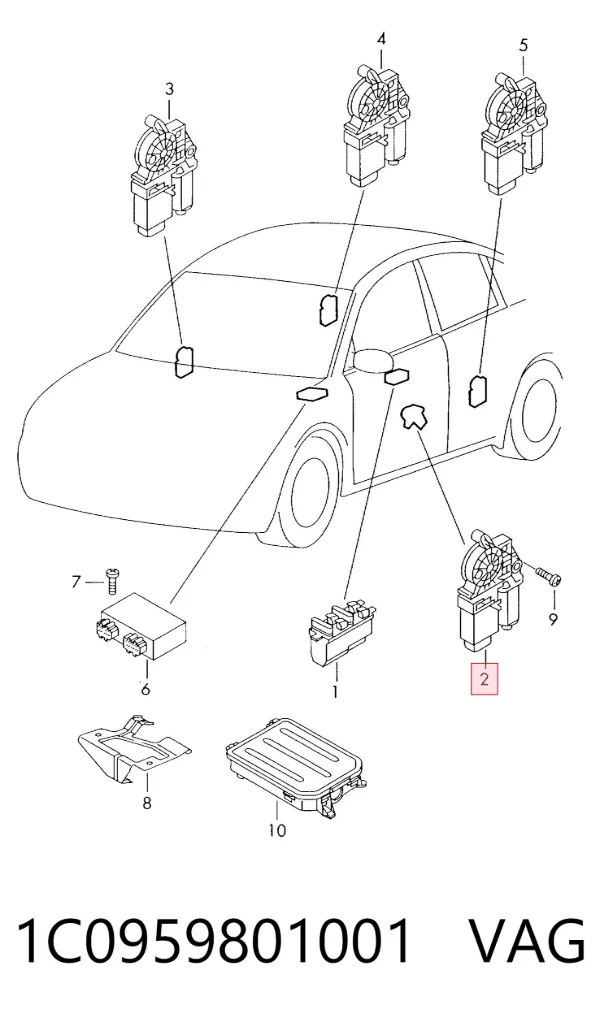 Motor de acionamento de vidro da porta dianteira esquerda 1C0959801001 VAG