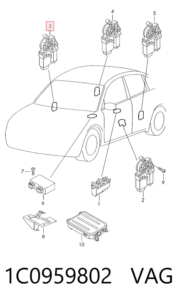 Motor de acionamento de vidro da porta dianteira direita 1C0959802 VAG