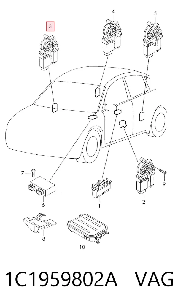 Motor de acionamento de vidro da porta dianteira direita 1C1959802A VAG