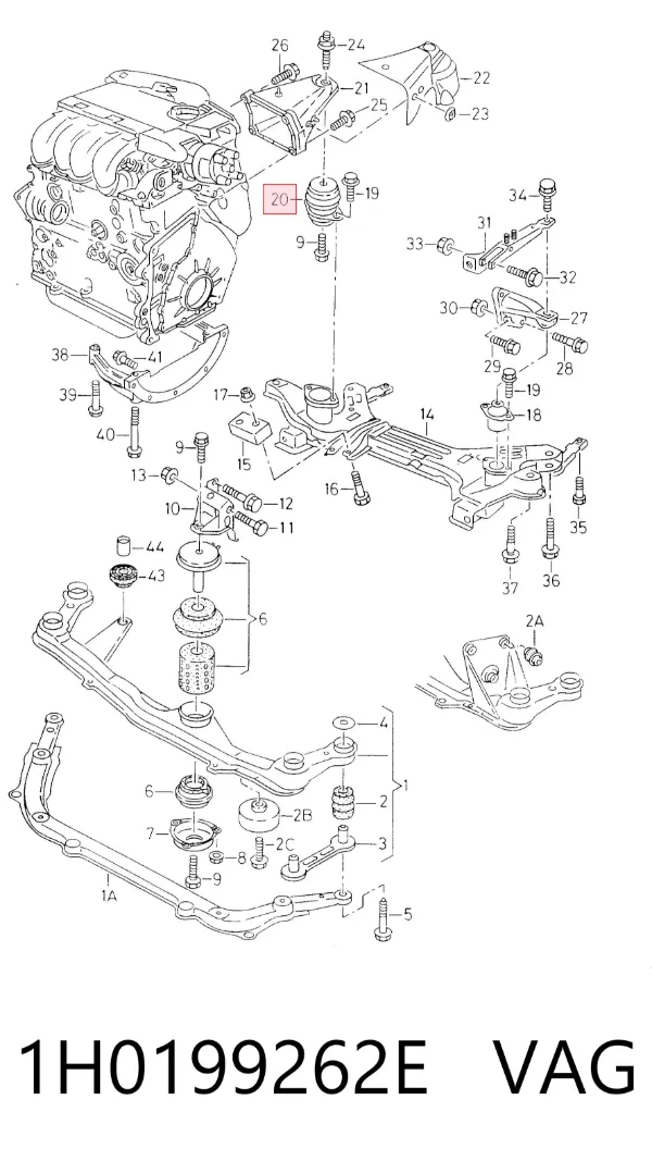 Coxim (suporte) direito traseiro de motor 1H0199262E VAG