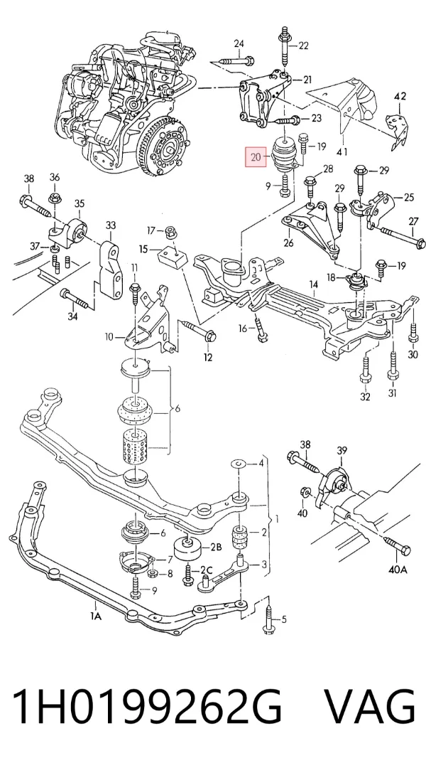 Coxim (suporte) traseiro direito de motor 1H0199262G VAG