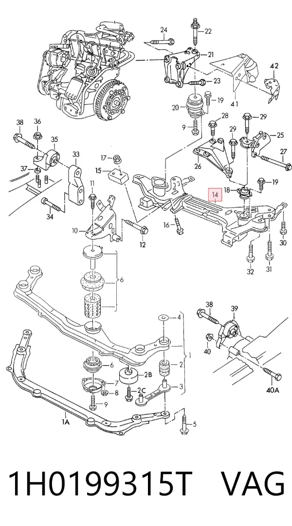Viga de suspensão dianteira (plataforma veicular) 1H0199315T VAG