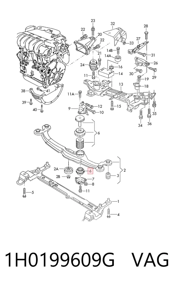 Coxim (suporte) dianteiro de motor 1H0199609G VAG