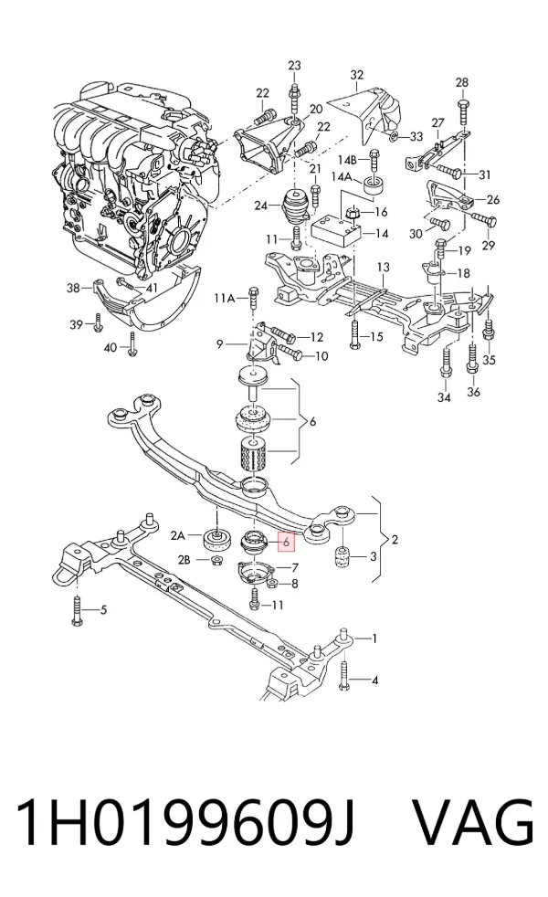 Coxim (suporte) dianteiro de motor 1H0199609J VAG