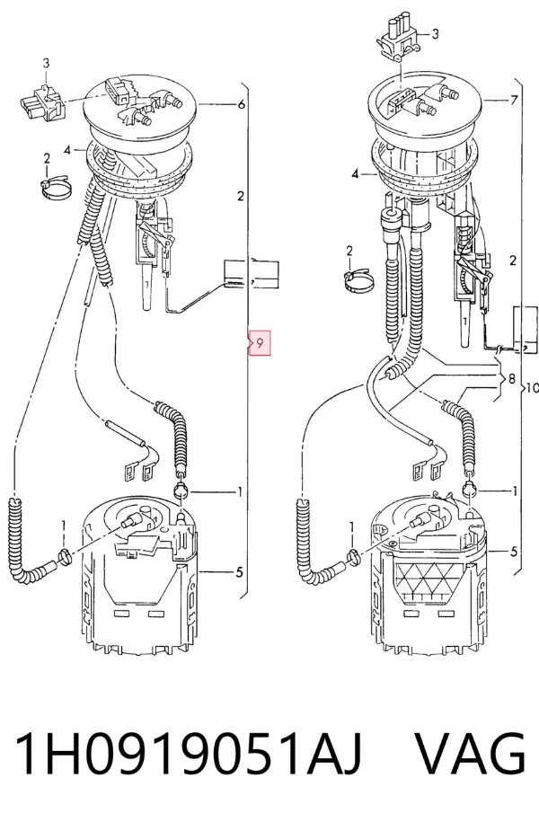 Módulo de bomba de combustível com sensor do nível de combustível 1H0919051AJ VAG