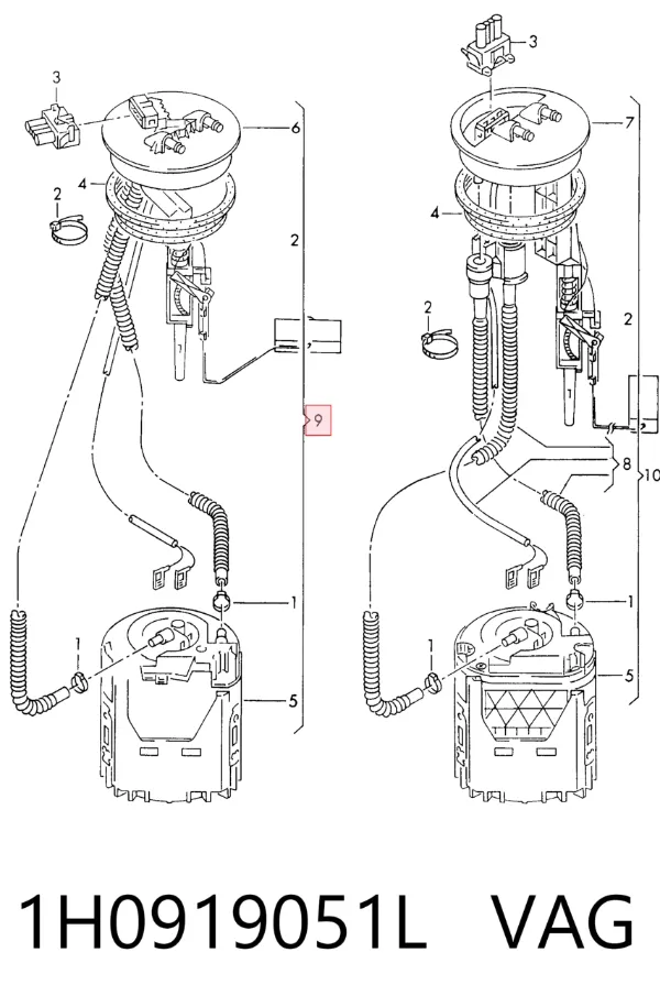 Módulo de bomba de combustível com sensor do nível de combustível 1H0919051L VAG