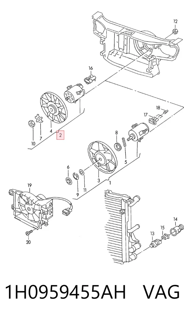 Ventilador elétrico de aparelho de ar condicionado montado (motor + roda de aletas) 1H0959455AH VAG