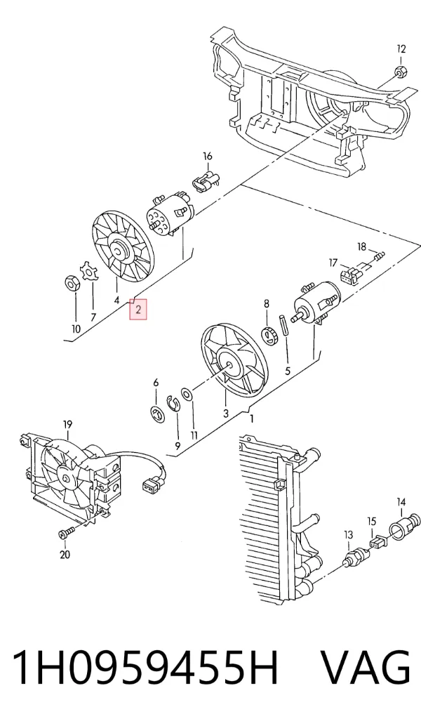 Motor de ventilador do sistema de esfriamento 1H0959455H VAG