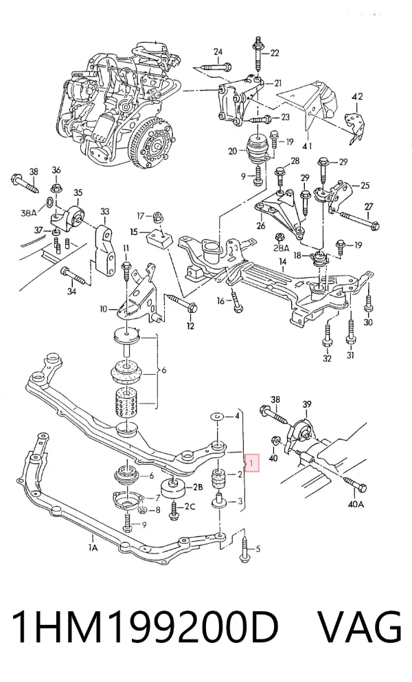 Viga de fixação de motor 1HM199200D VAG
