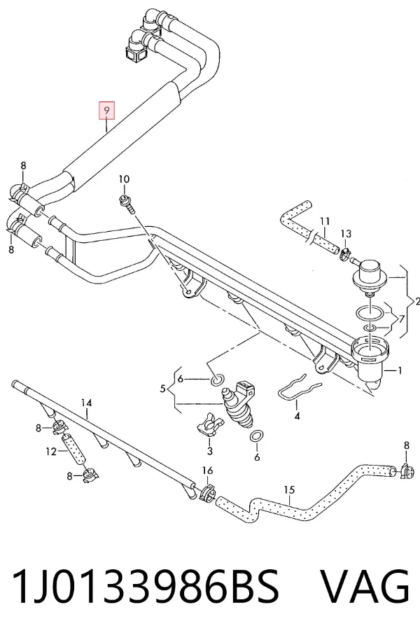 Tubo de combustível, kit 1J0133986BS VAG