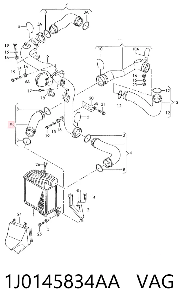 Mangueira (cano derivado) de intercooler 1J0145834AA VAG