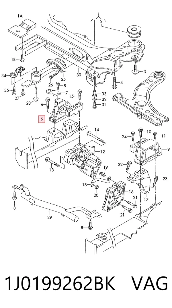 Coxim (suporte) direito de motor 1J0199262BK VAG