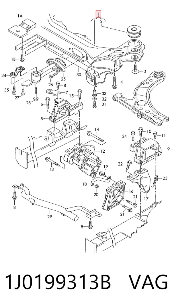Viga de suspensão dianteira (plataforma veicular) 1J0199313B VAG