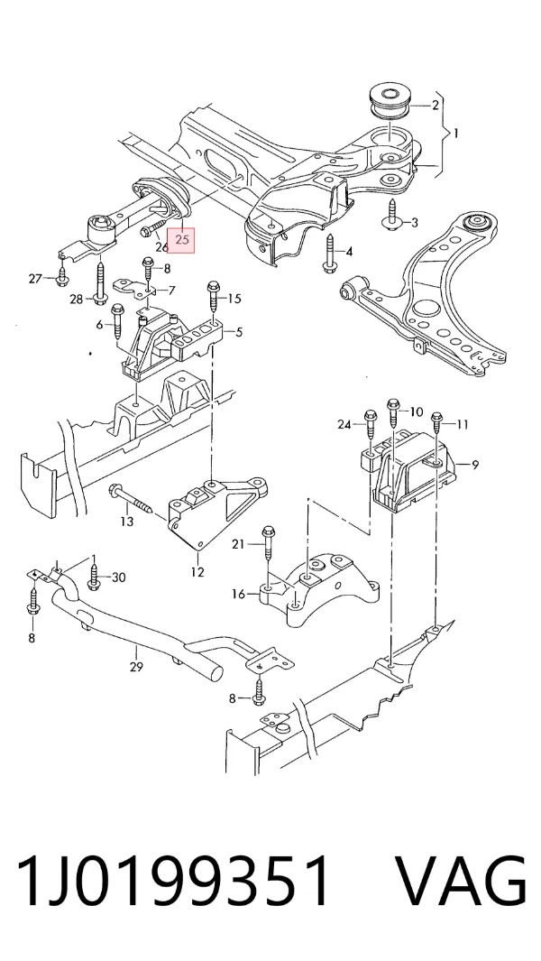 Coxim (suporte) traseiro de motor 1J0199351 VAG