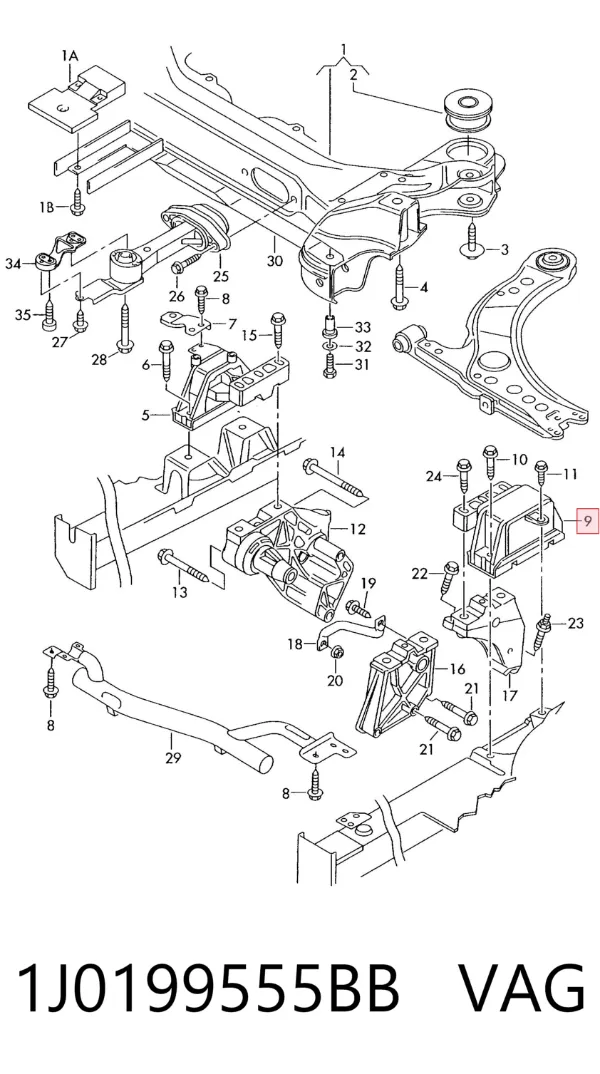 Coxim (suporte) esquerdo de motor 1J0199555BB VAG