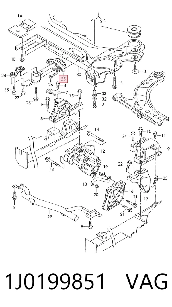 Coxim (suporte) traseiro de motor 1J0199851 VAG