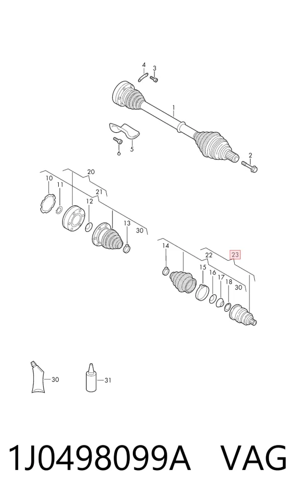 Junta homocinética externa dianteira 1J0498099A VAG