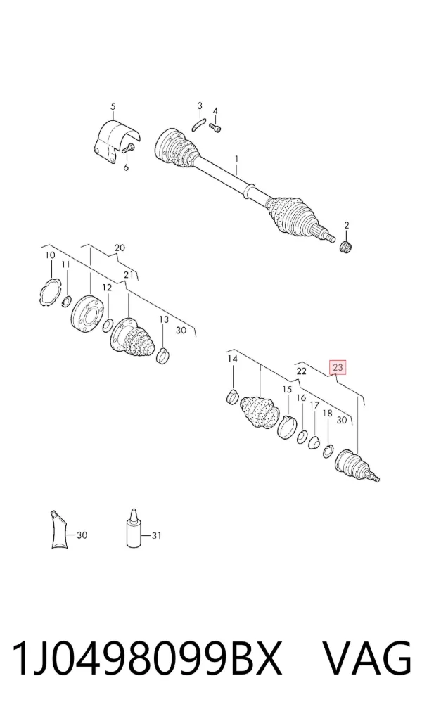 Junta homocinética externa dianteira 1J0498099BX VAG