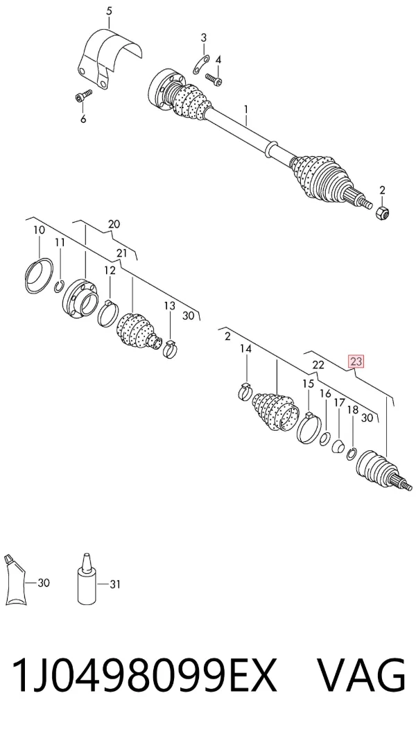 Junta homocinética externa dianteira 1J0498099EX VAG