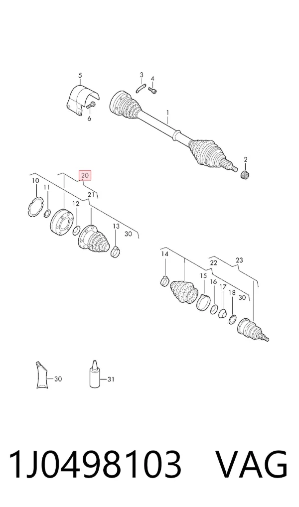 Junta homocinética interna dianteira 1J0498103 VAG