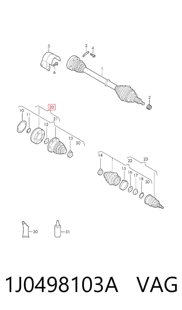 Junta homocinética interna dianteira esquerda 1J0498103A VAG