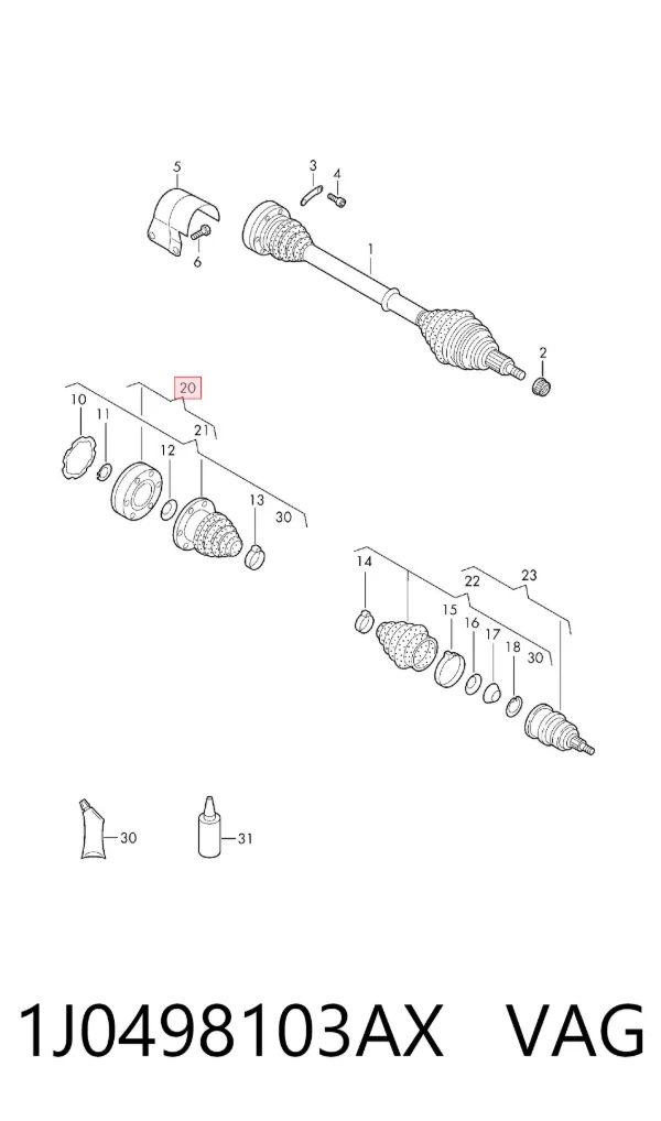 Junta homocinética interna dianteira esquerda 1J0498103AX VAG