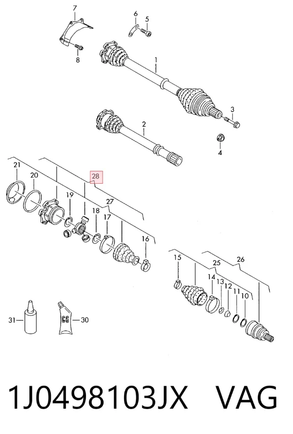 Junta homocinética interna dianteira 1J0498103JX VAG