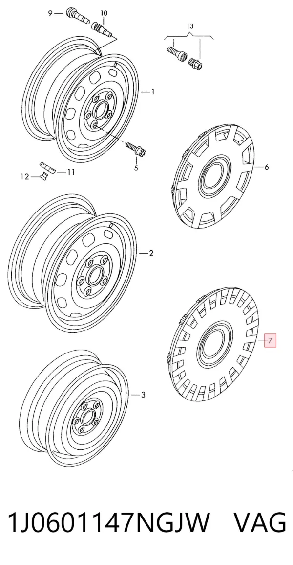 Coberta de disco de roda 1J0601147NGJW VAG