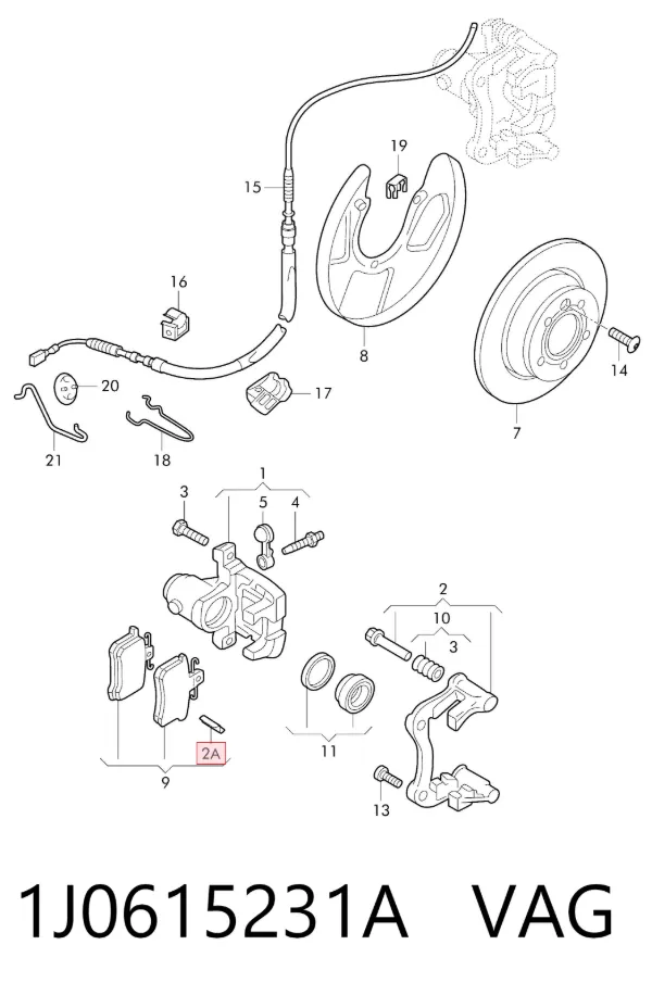 Kit de molas de fixação de sapatas de disco traseiras 1J0615231A VAG