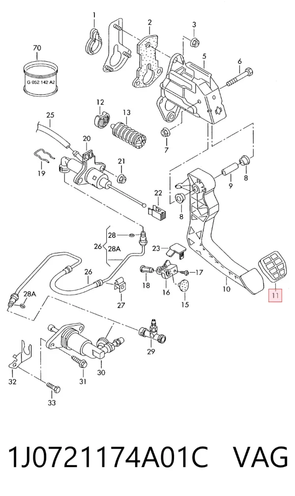 Placa sobreposta de pedal de embraiagem 1J0721174A01C VAG
