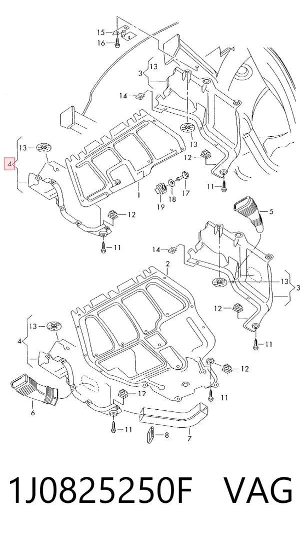 Proteção de motor direito 1J0825250F VAG