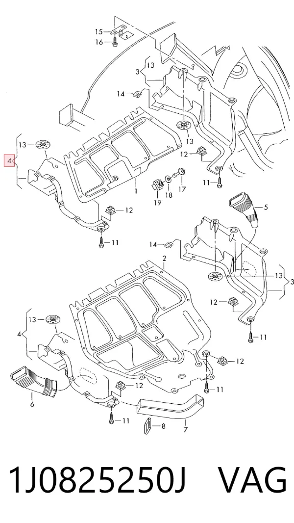 Proteção de motor direito 1J0825250J VAG